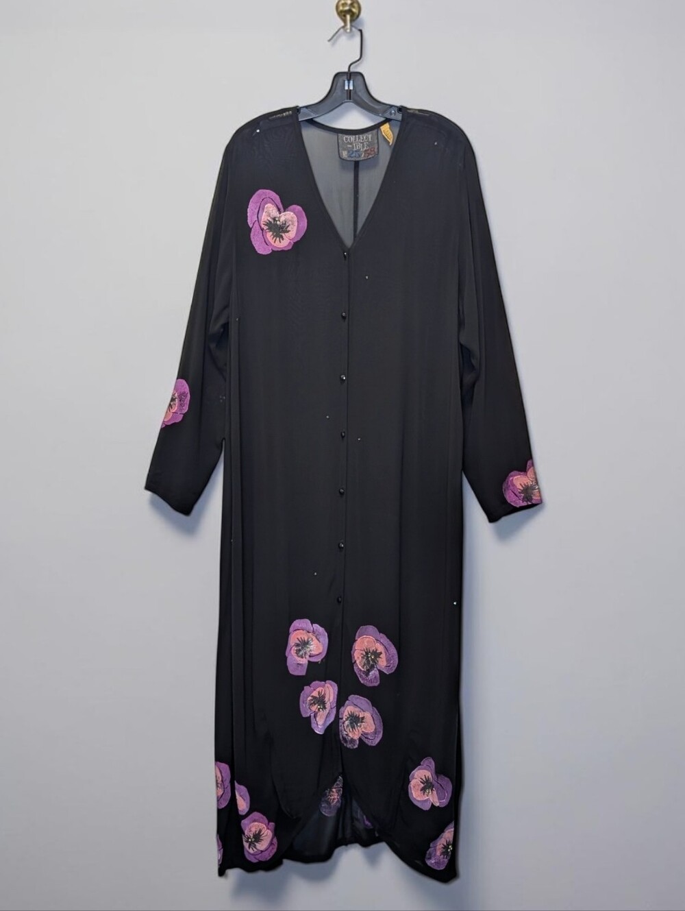 Collect-Ible Hand Painted Floral Rayon Maxi Dress S/M Wearable Art